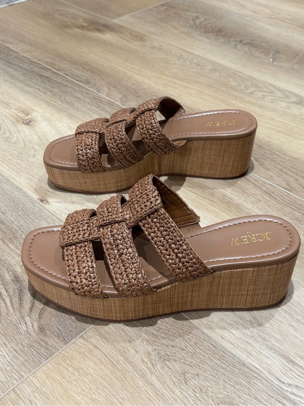 NWOB J. Crew Factory Fisherman flat-form wedges, size 9 Cedar Wood